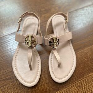 Tory Burch Tan Sandals with Gold Logo